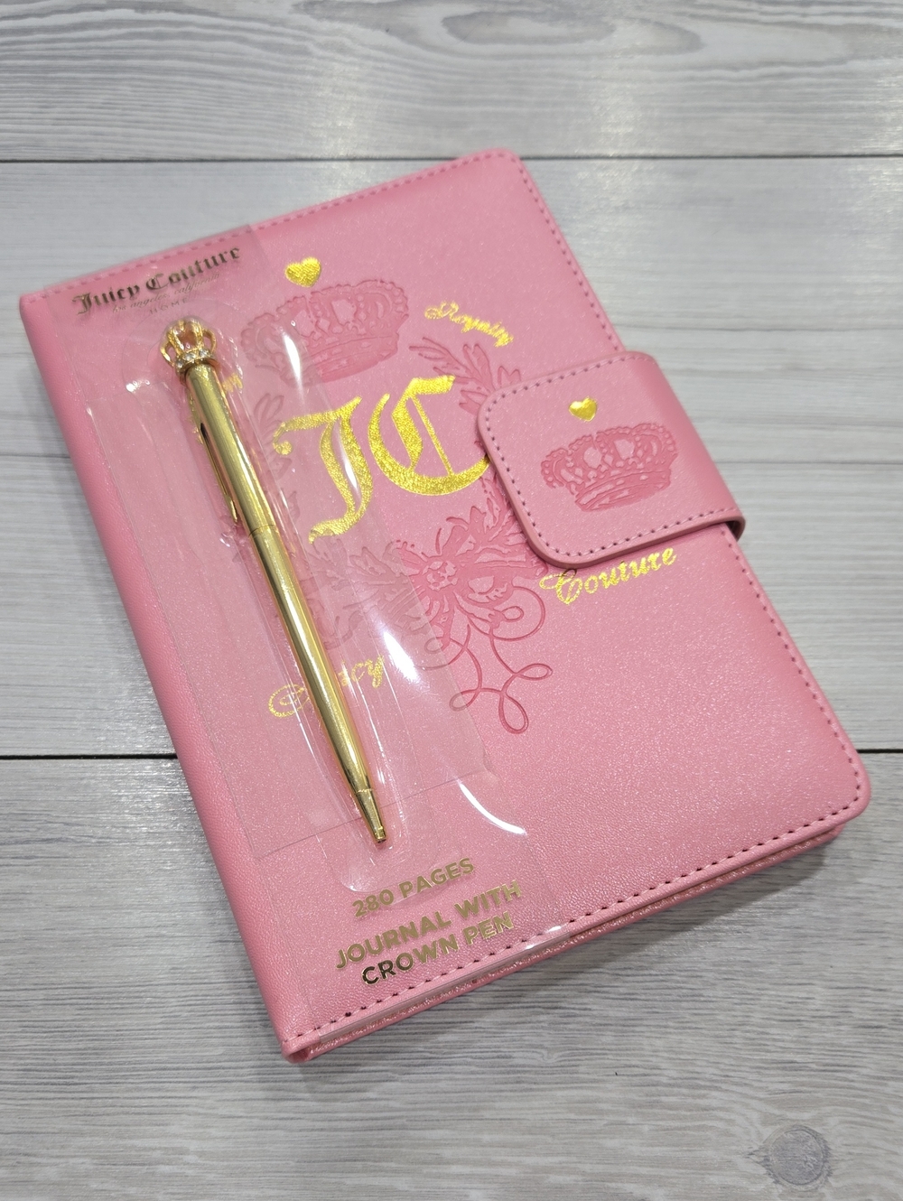 Juicy Couture Pink Notebook with Gold Crown Pen Set